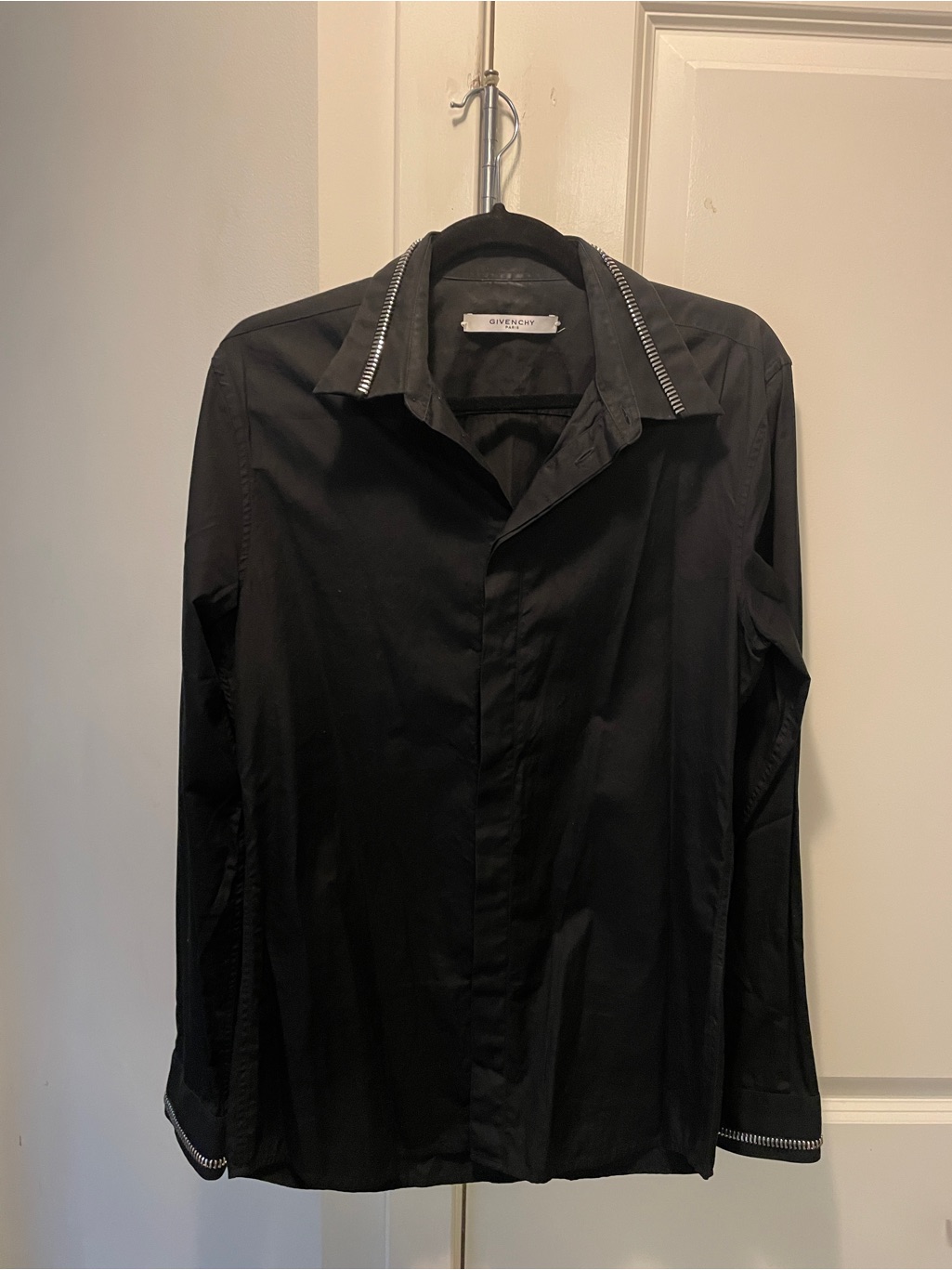 Givenchy Black Long Sleeve Button Down Shirt With Zipper Trim Detailing